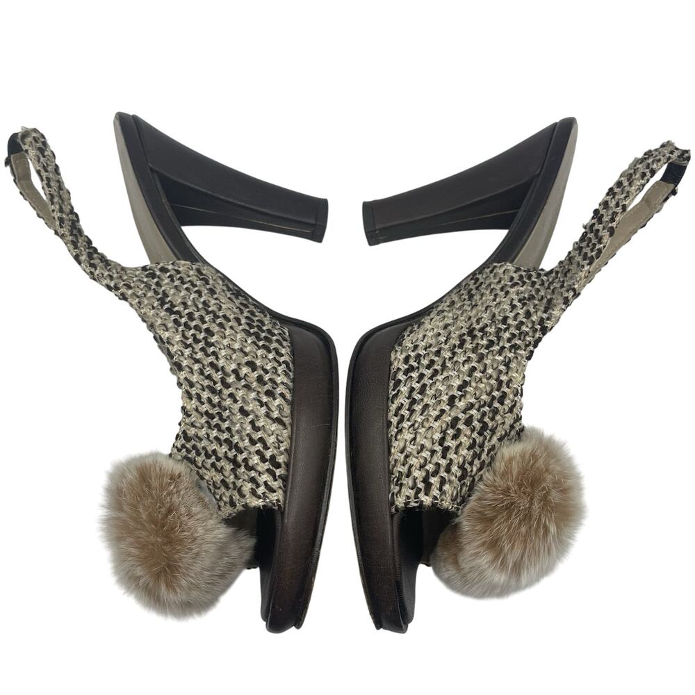 VIA CONDOTTI Size 6.5 Slingback High Heels Brown Tweed Fabric Upper Leather Sole - Picture 3 of 8
